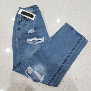 Womens Blush Mark JEANS Fredrica Blue Distressed Denim Size S - NWT